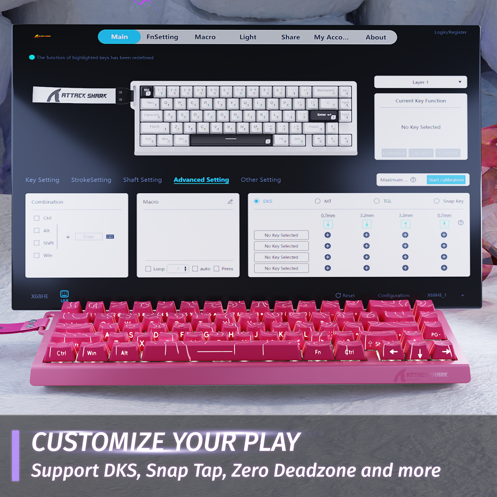 ATTACK SHARK X68 HE Clavier à déclenchement rapide avec switch magnétique