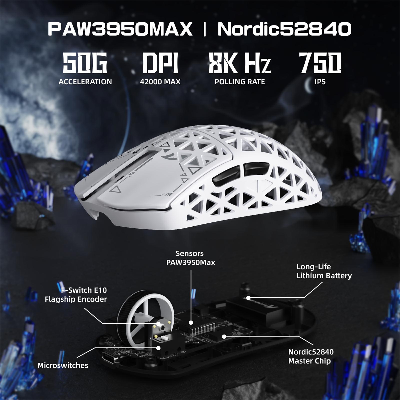 Souris gaming sans fil ATTACK SHARK R5 ULTRA en fibre de carbone 8K PAW3950MAX