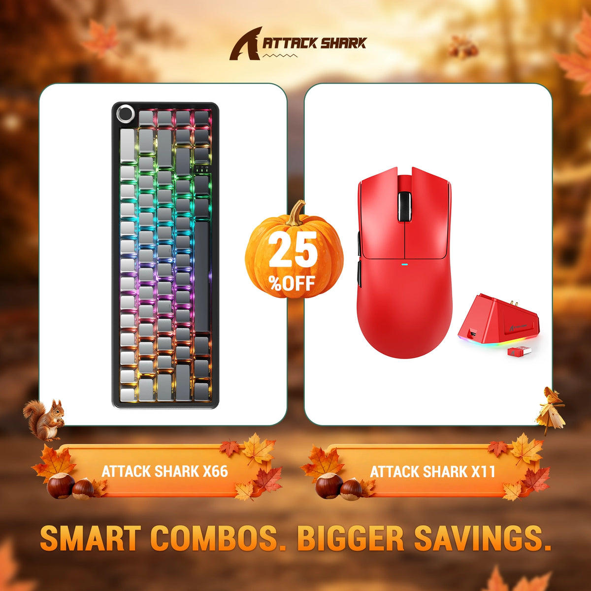 Pack clavier mécanique sans fil ATTACK SHARK X66 + souris gaming sans fil X11