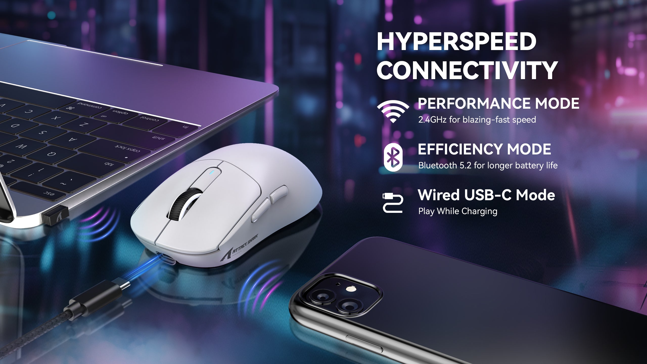 ATTACK SHARK X3MAX PAW3950 Souris de jeu sans fil