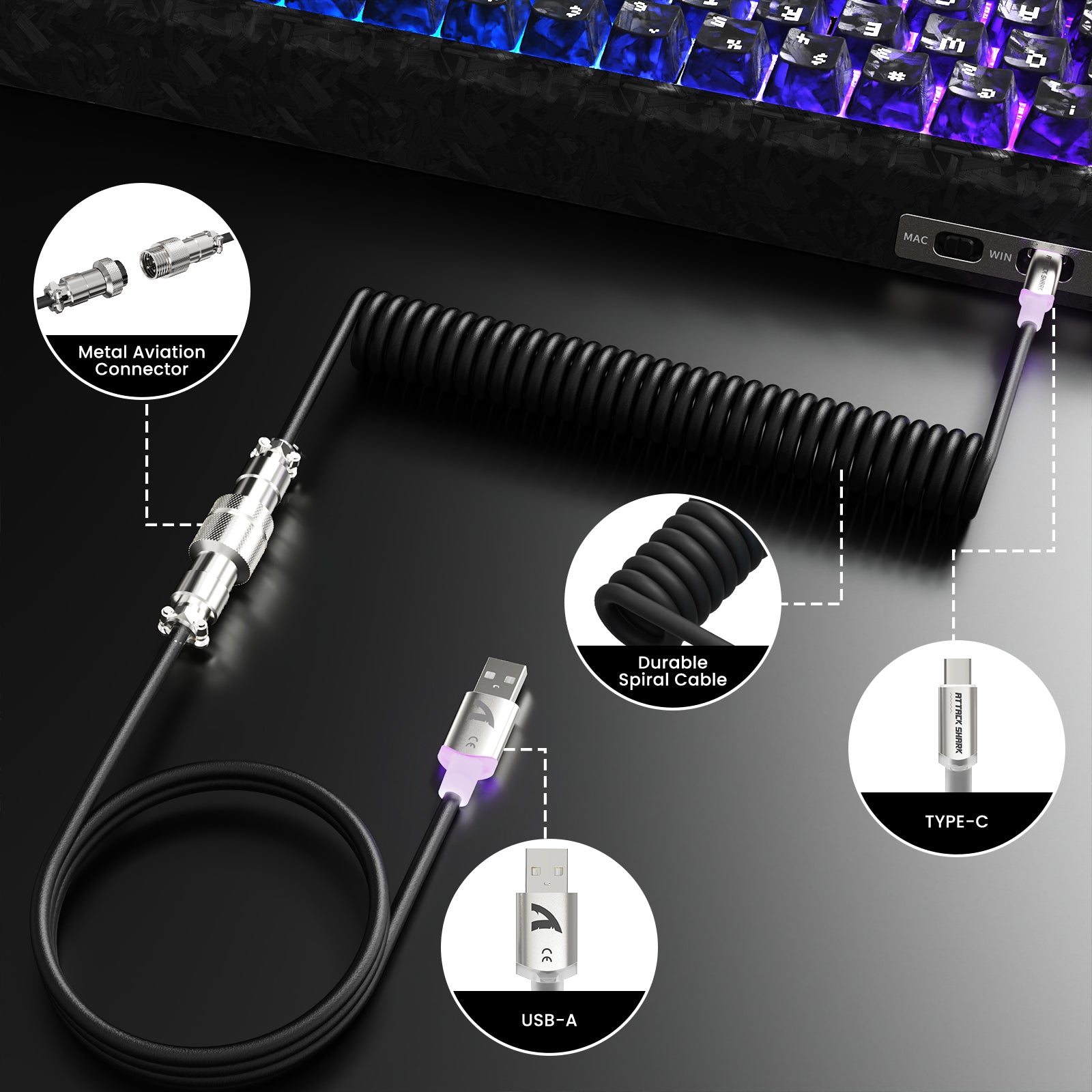 Pack gaming ATTACK SHARK R68 HE & X11 ULTRA en fibre de carbone avec câble enroulé Ultra C01