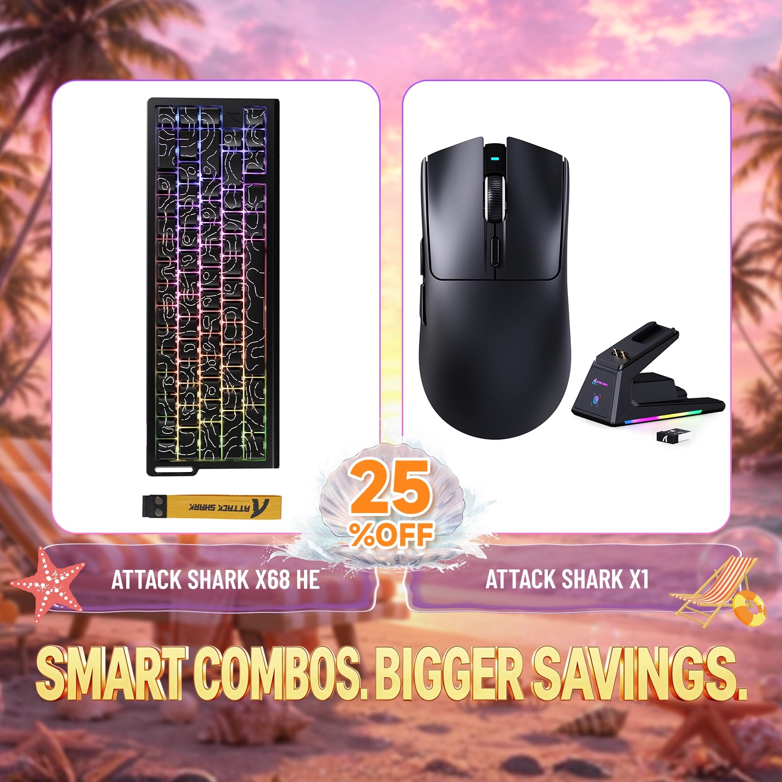 Pack clavier à déclenchement rapide ATTACK SHARK X68HE + souris gaming sans fil X1