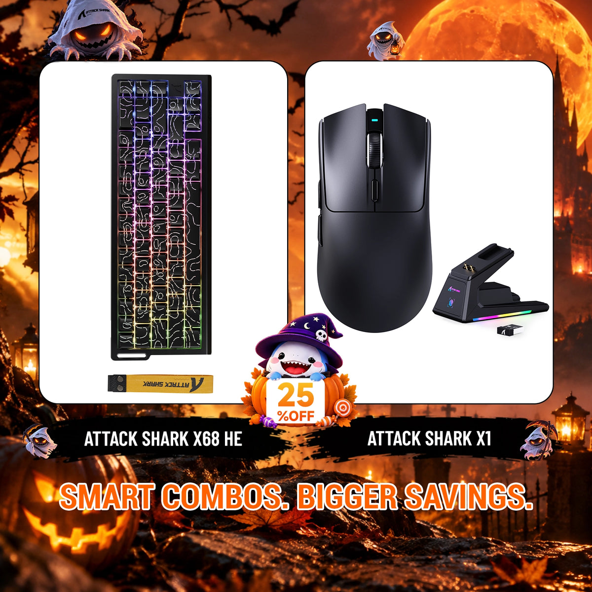 Pack clavier à déclenchement rapide ATTACK SHARK X68HE + souris gaming sans fil X1