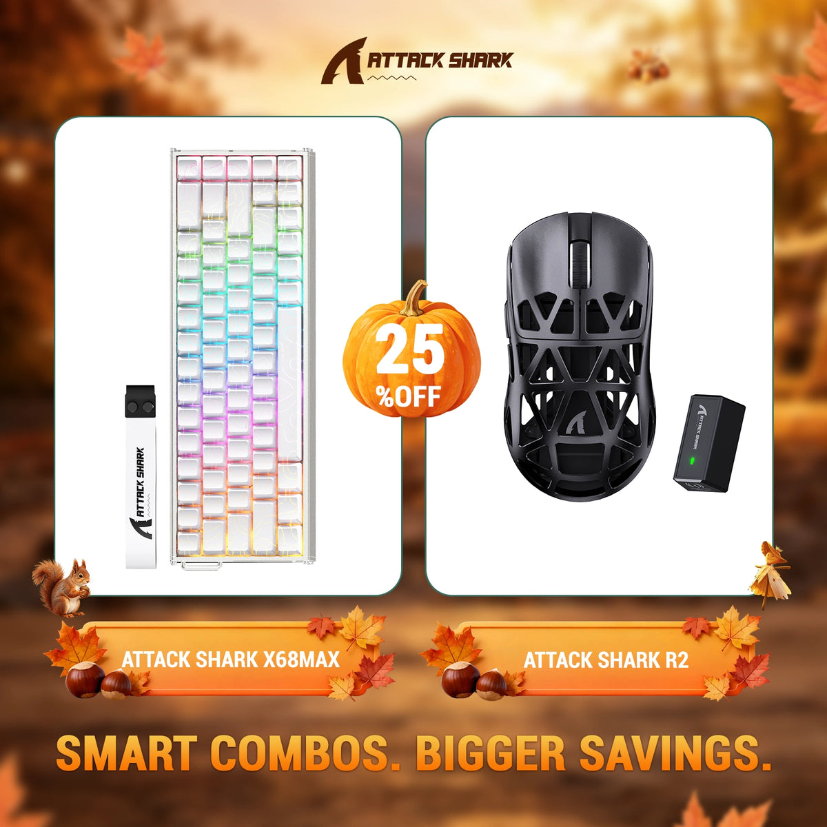 Ensemble clavier en aluminium ATTACK SHARK X68 MAX HE à déclenchement rapide + souris gaming sans fil R2 en alliage de magnésium