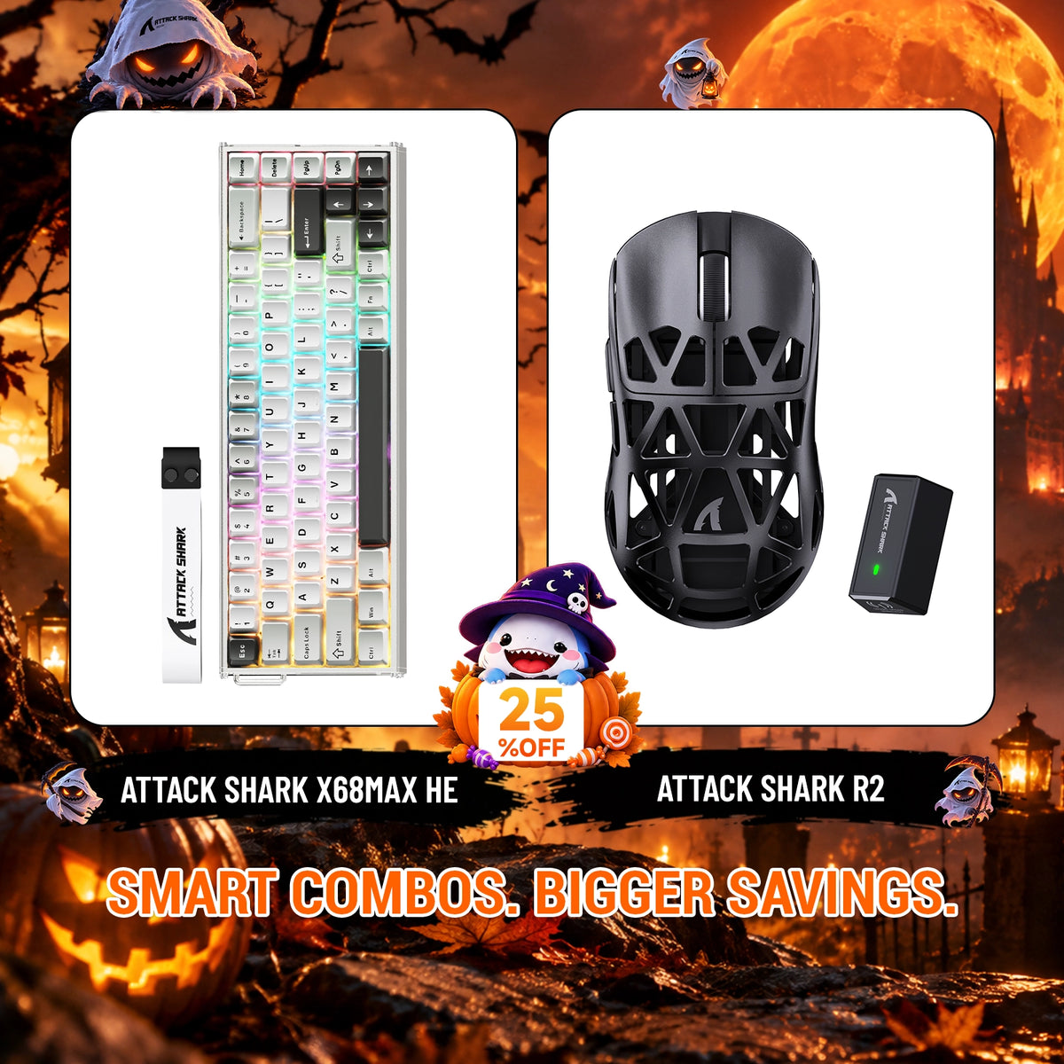 Ensemble clavier en aluminium ATTACK SHARK X68 MAX HE à déclenchement rapide + souris gaming sans fil R2 en alliage de magnésium