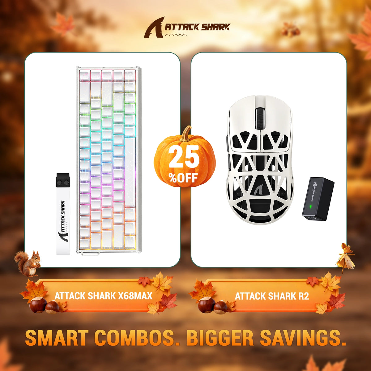 Ensemble clavier en aluminium ATTACK SHARK X68 MAX HE à déclenchement rapide + souris gaming sans fil R2 en alliage de magnésium
