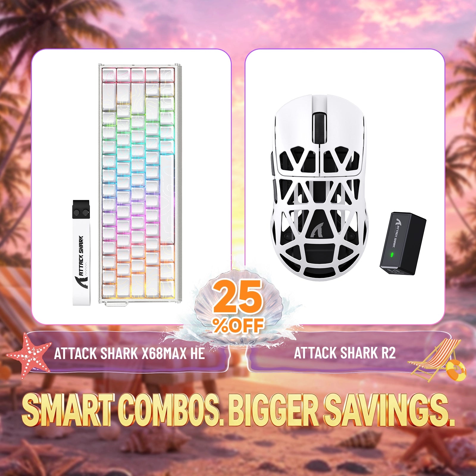 Pack clavier en aluminium à déclenchement rapide ATTACK SHARK X68MAX HE + souris gaming sans fil en alliage de magnésium R2