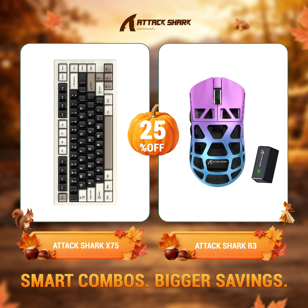 Pack clavier en aluminium complet ATTACK SHARK X75 + souris gaming en alliage de magnésium R3