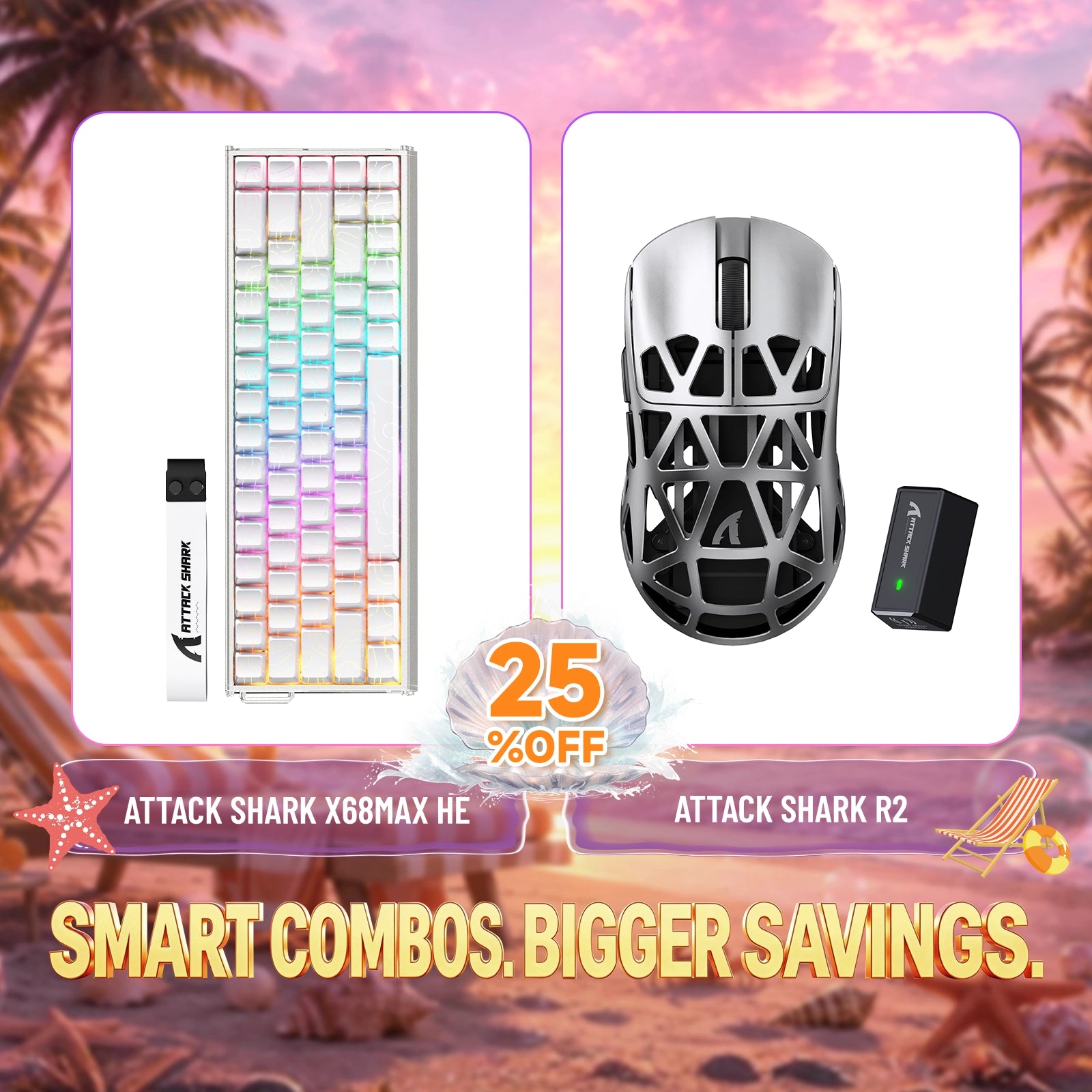 Pack clavier en aluminium à déclenchement rapide ATTACK SHARK X68MAX HE + souris gaming sans fil en alliage de magnésium R2