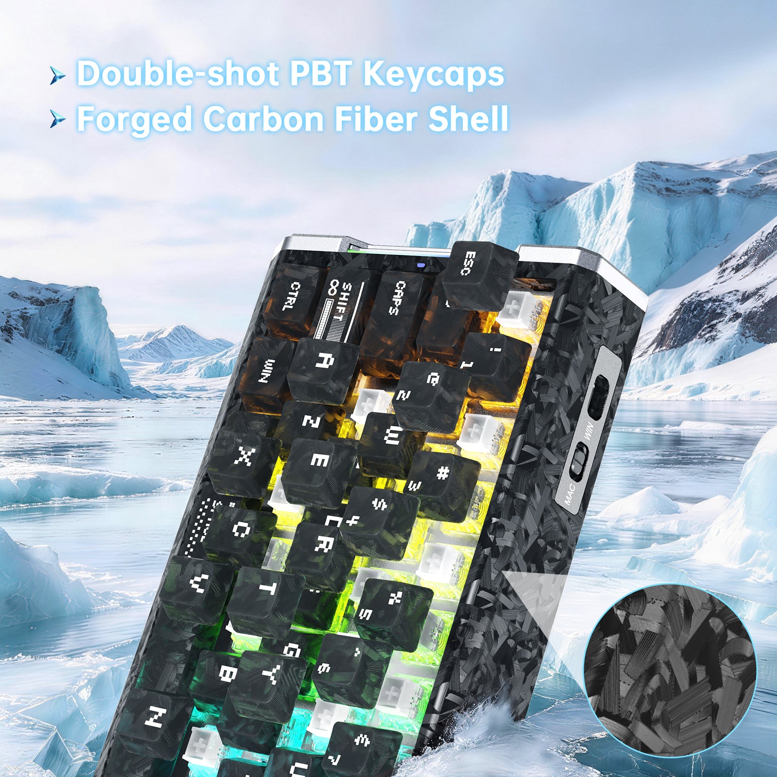 Clavier filaire à déclenchement rapide en fibre de carbone ATTACK SHARK R68 HE avec interrupteur magnétique et câble RGB en spirale C01 Ultra