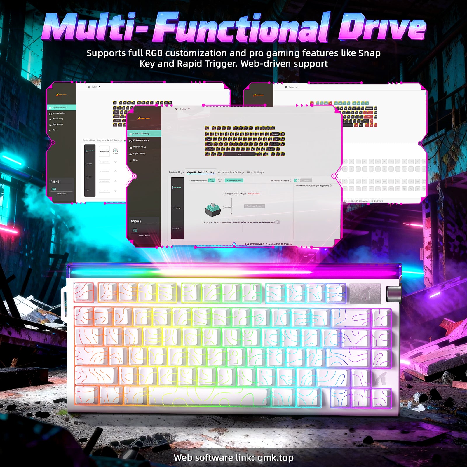 Clavier à déclenchement rapide ATTACK SHARK R85 HE avec câble LED C01ULTRA