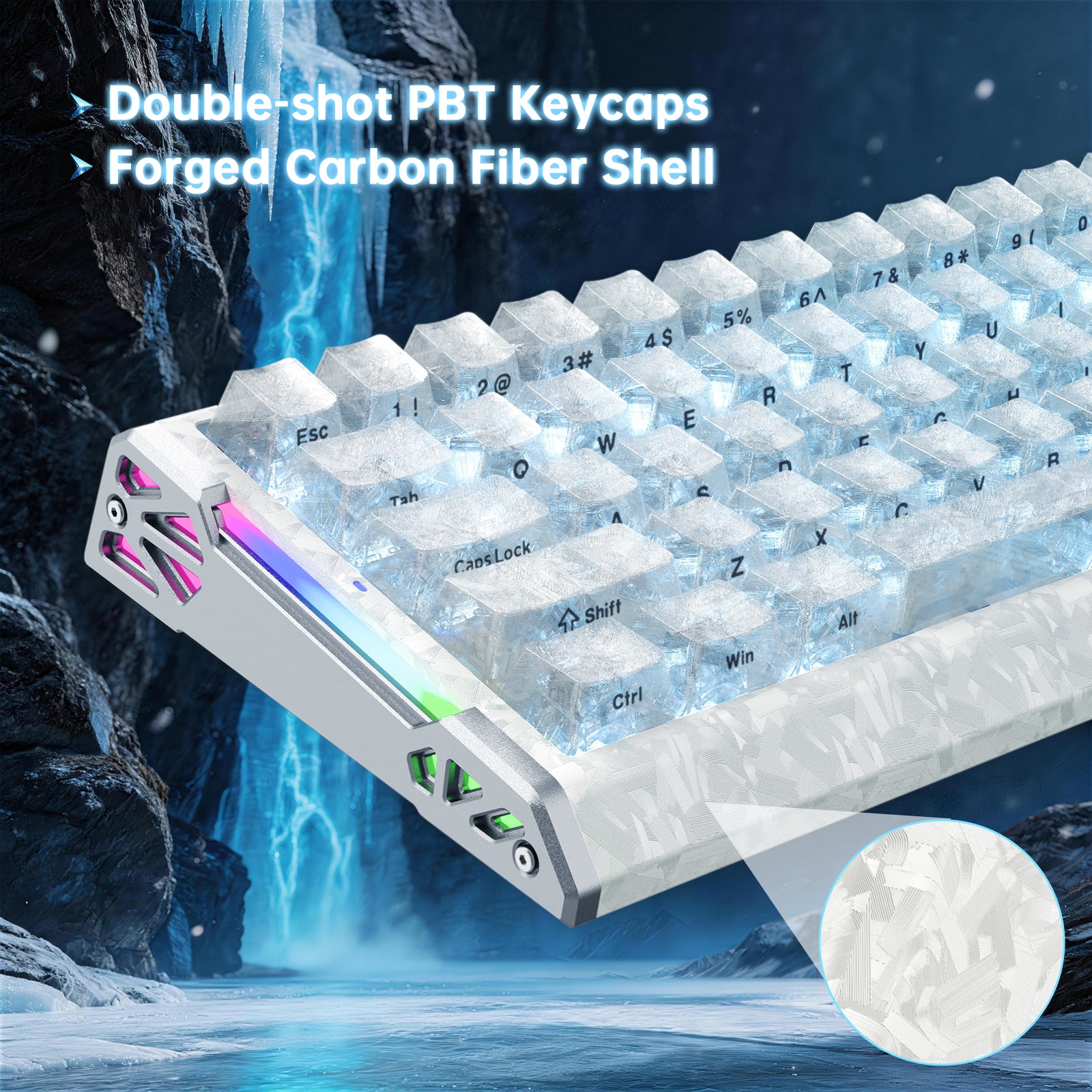 Clavier filaire à déclenchement rapide en fibre de carbone ATTACK SHARK R68 HE avec interrupteur magnétique et câble RGB en spirale C01 Ultra
