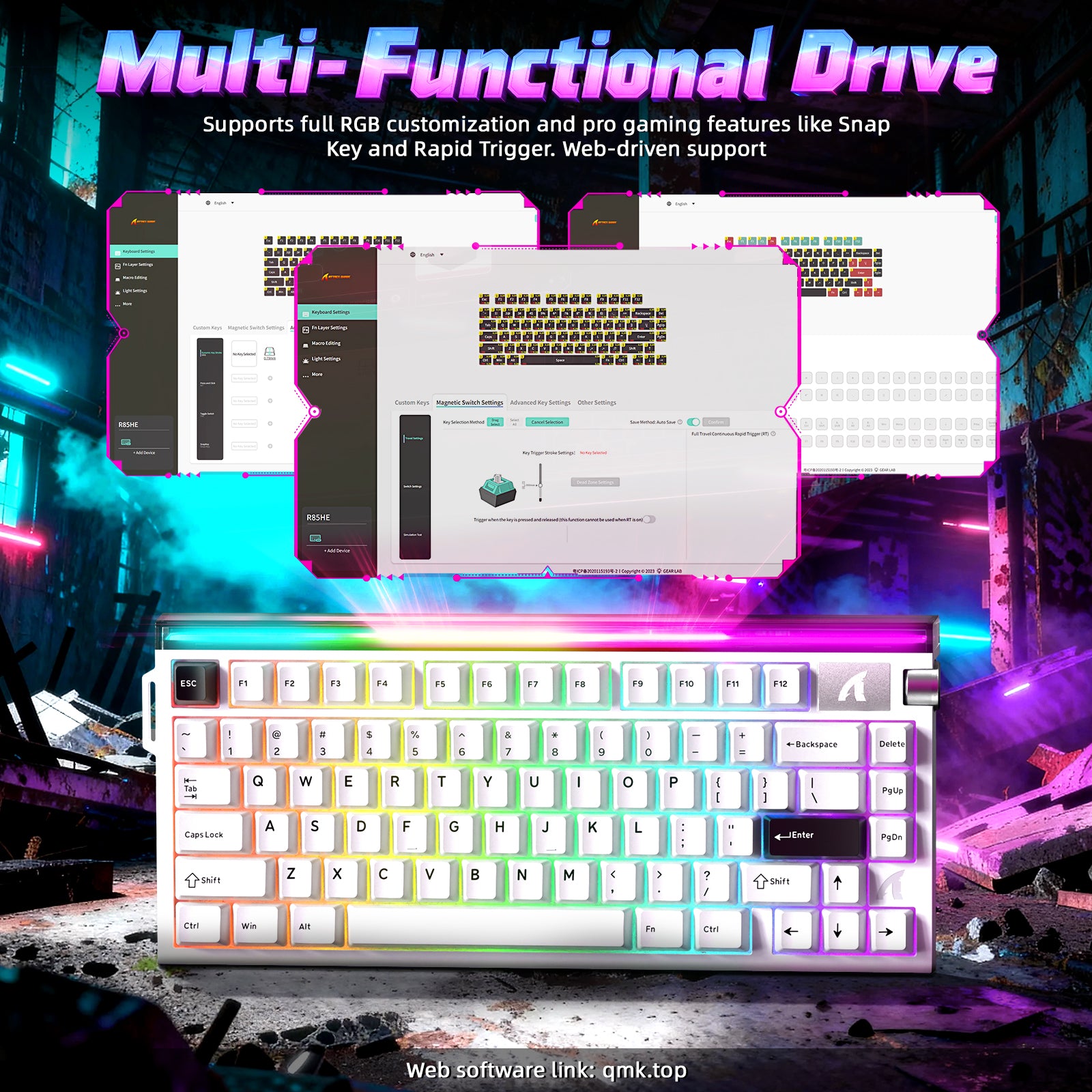 Clavier à déclenchement rapide ATTACK SHARK R85 HE avec câble LED C01ULTRA