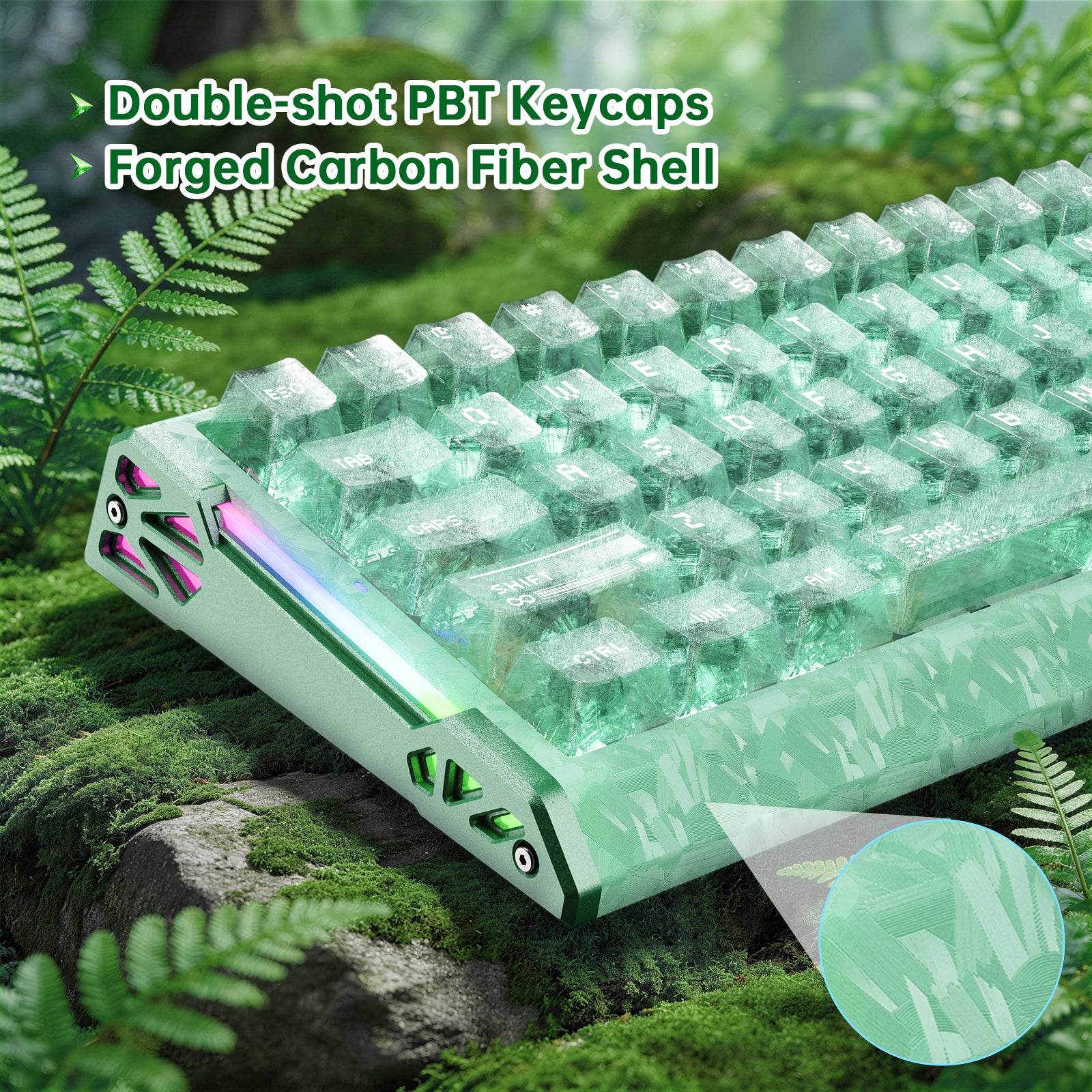 Clavier filaire à déclenchement rapide en fibre de carbone ATTACK SHARK R68 HE avec interrupteur magnétique et câble RGB en spirale C01 Ultra