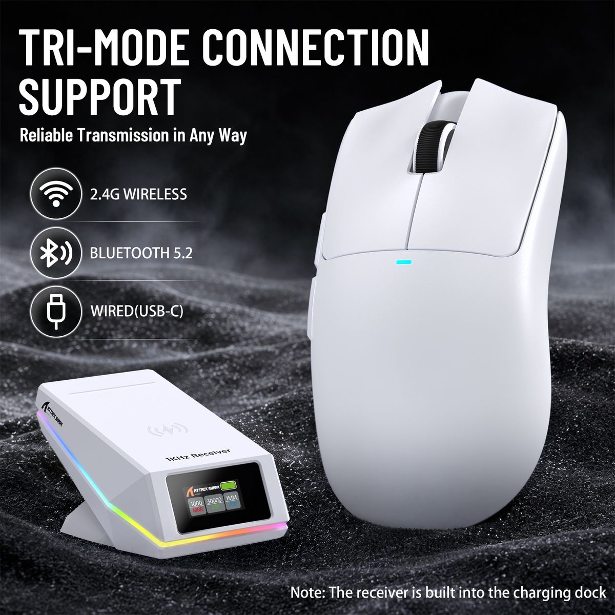 Souris de jeu sans fil ATTACK SHARK X11 PRO V2 avec écran TFT, station de charge et câble enroulé C06