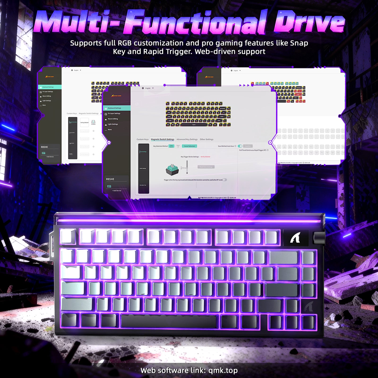 Clavier à déclenchement rapide ATTACK SHARK R85 HE avec câble LED C01ULTRA