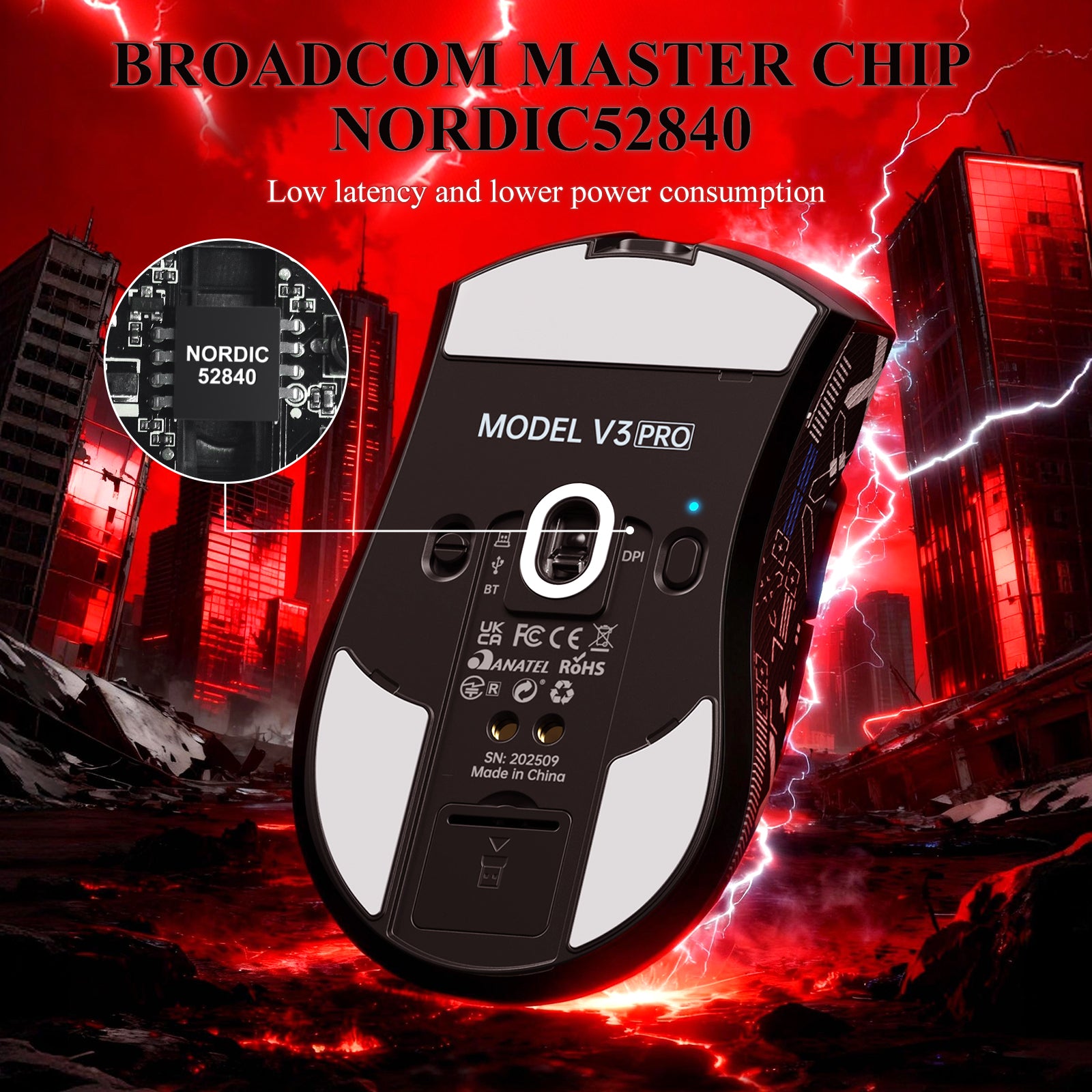 Souris de jeu tri-mode ultra-légère ATTACK SHARK V3PRO avec station de charge
