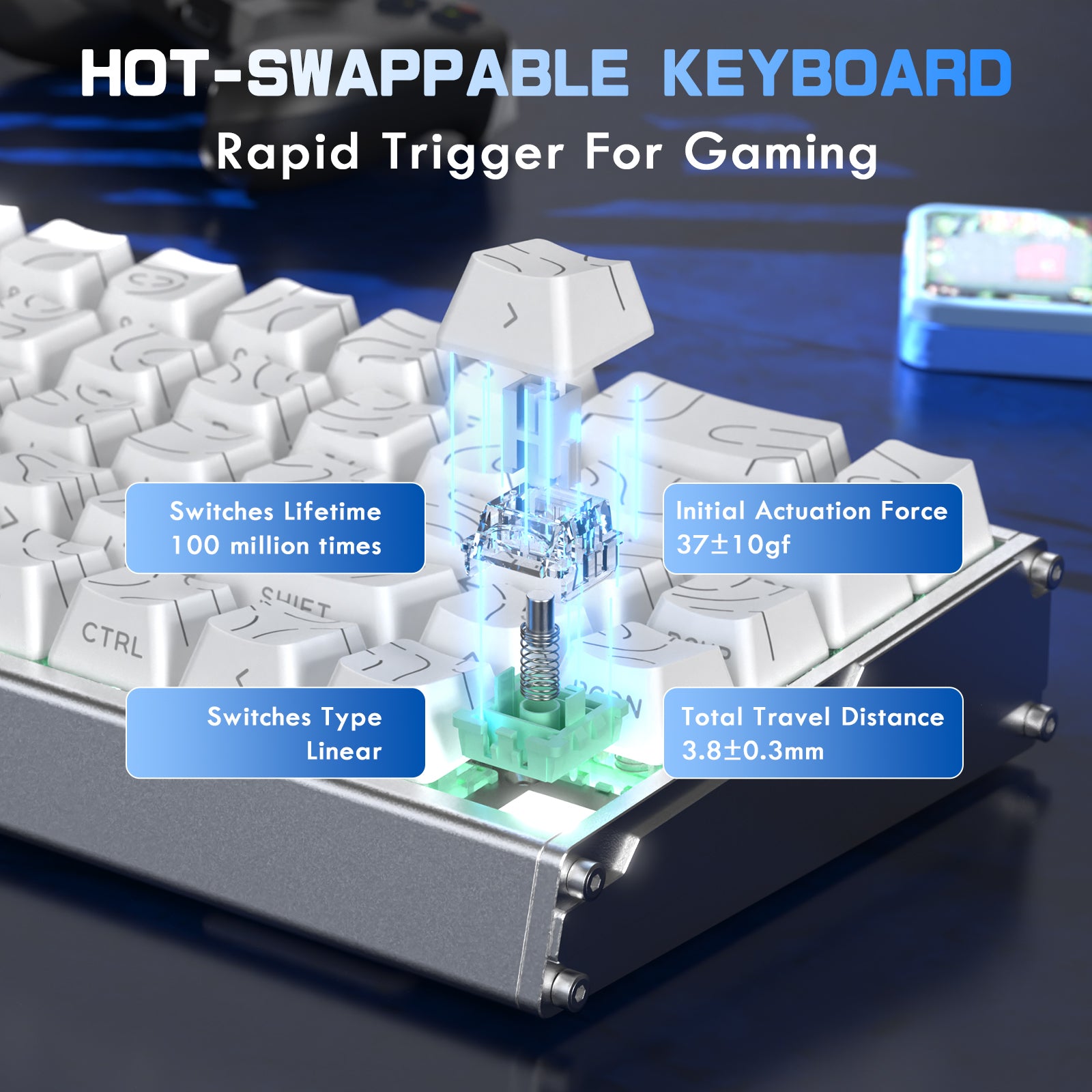 Clavier en aluminium CNC à déclenchement rapide ATTACK SHARK X68MAX HE avec interrupteur magnétique et câble enroulé RGB C01Ultra
