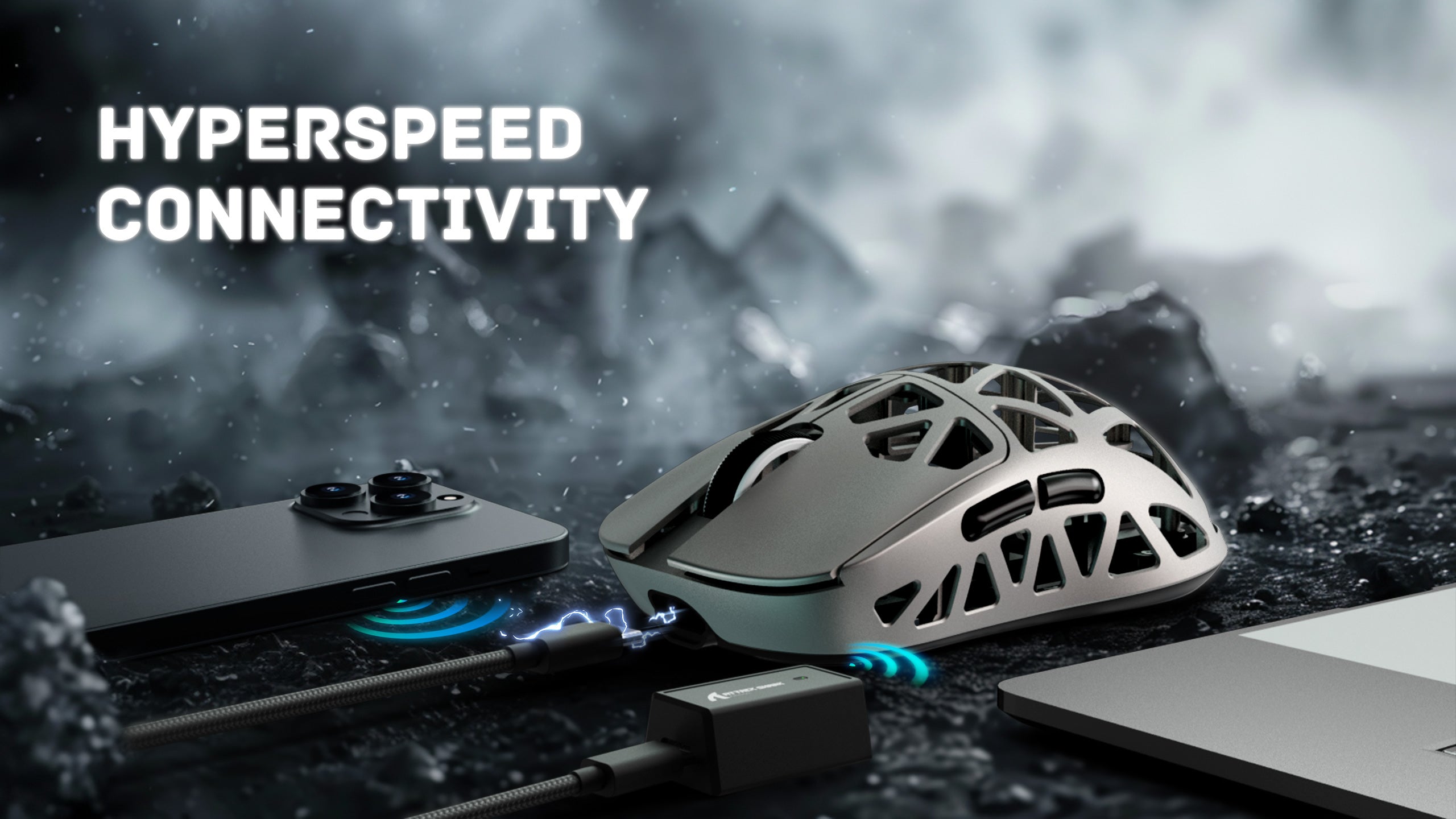 ATTACK SHARK R2 Souris de jeu en alliage de magnésium PAW3950 8K avec câble enroulé pour souris (station de charge non incluse)