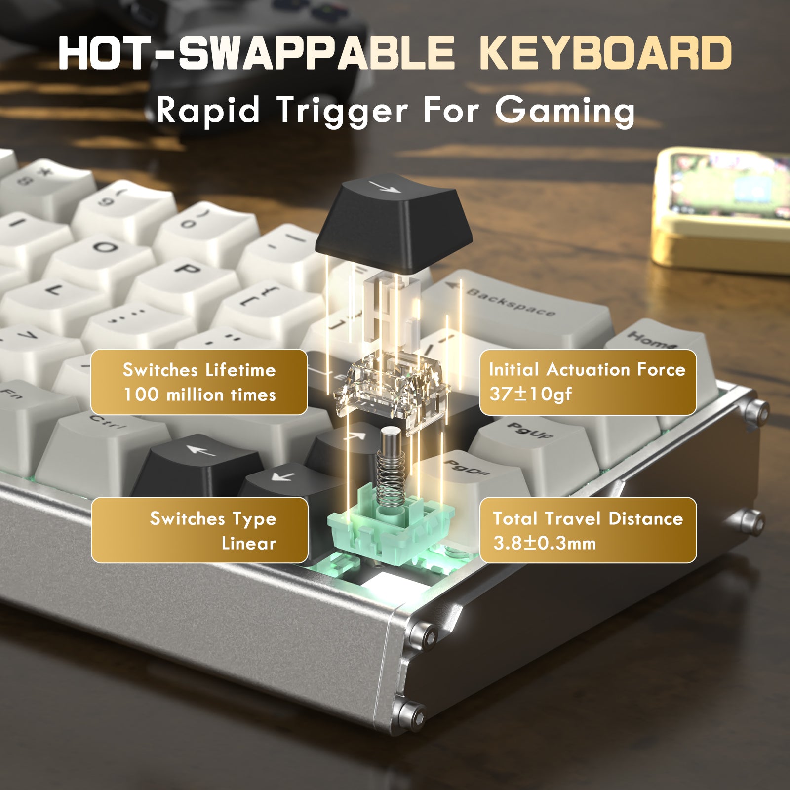 Clavier en aluminium CNC à déclenchement rapide ATTACK SHARK X68MAX HE avec interrupteur magnétique et câble enroulé RGB C01Ultra