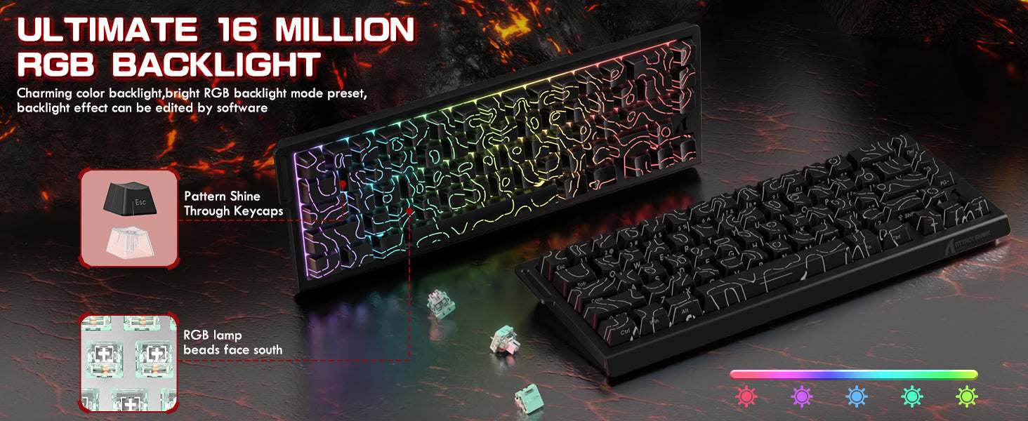 Clavier à déclenchement rapide ATTACK SHARK X68 HE avec interrupteur magnétique et câble spiralé C01PRO