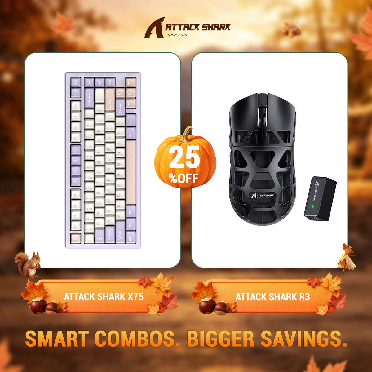 Pack clavier en aluminium complet ATTACK SHARK X75 + souris gaming en alliage de magnésium R3