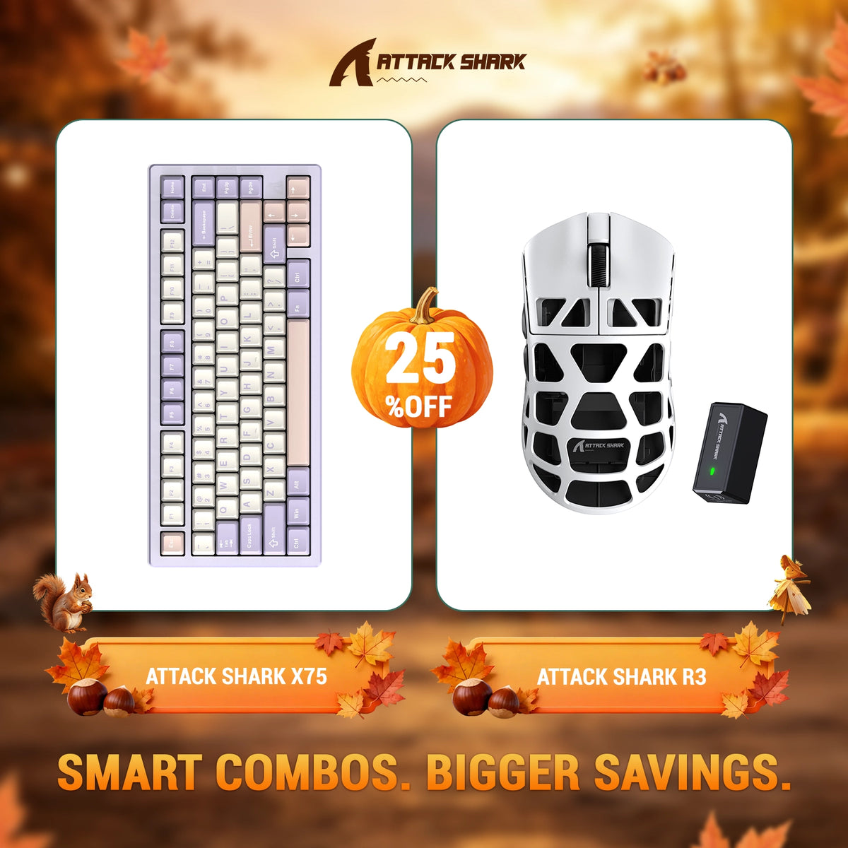 Pack clavier en aluminium complet ATTACK SHARK X75 + souris gaming en alliage de magnésium R3