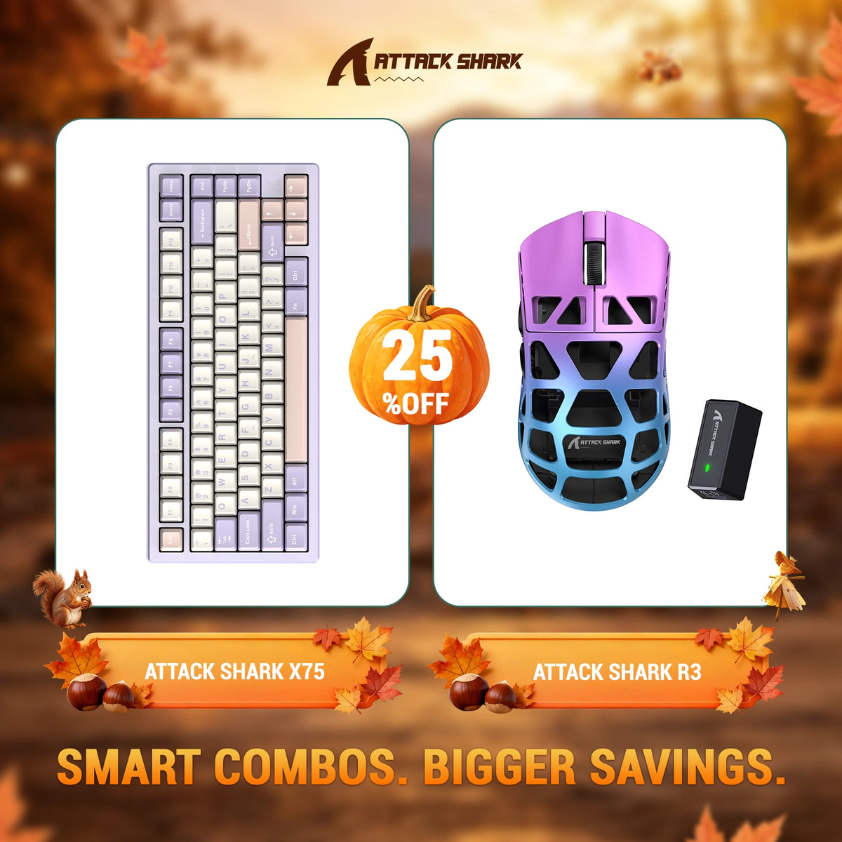 Pack clavier en aluminium complet ATTACK SHARK X75 + souris gaming en alliage de magnésium R3