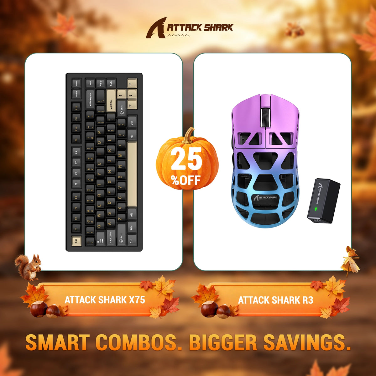 Pack clavier en aluminium complet ATTACK SHARK X75 + souris gaming en alliage de magnésium R3