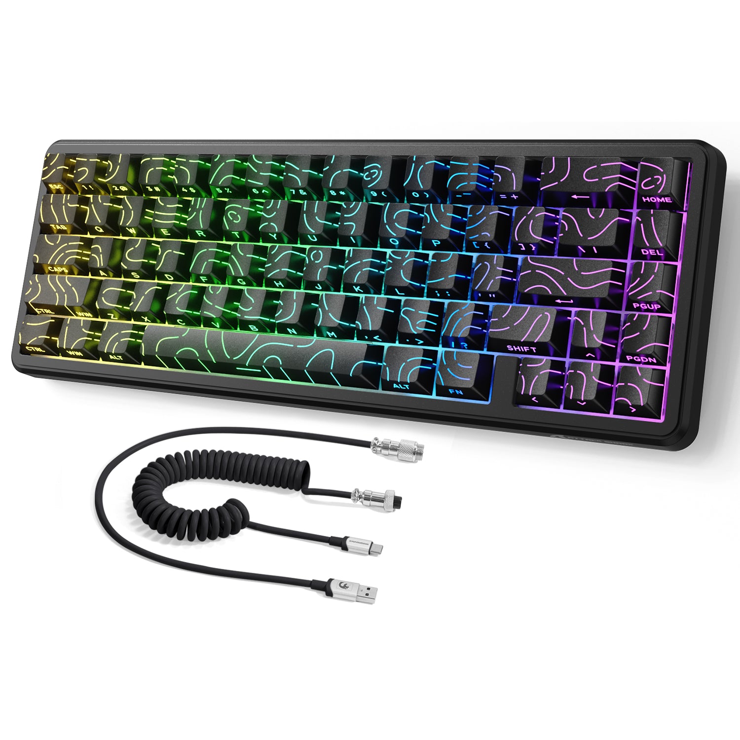 ATTACK SHARK X65 HE 60% gaming keyboard with RGB lighting and coiled cable, magnetic switch.