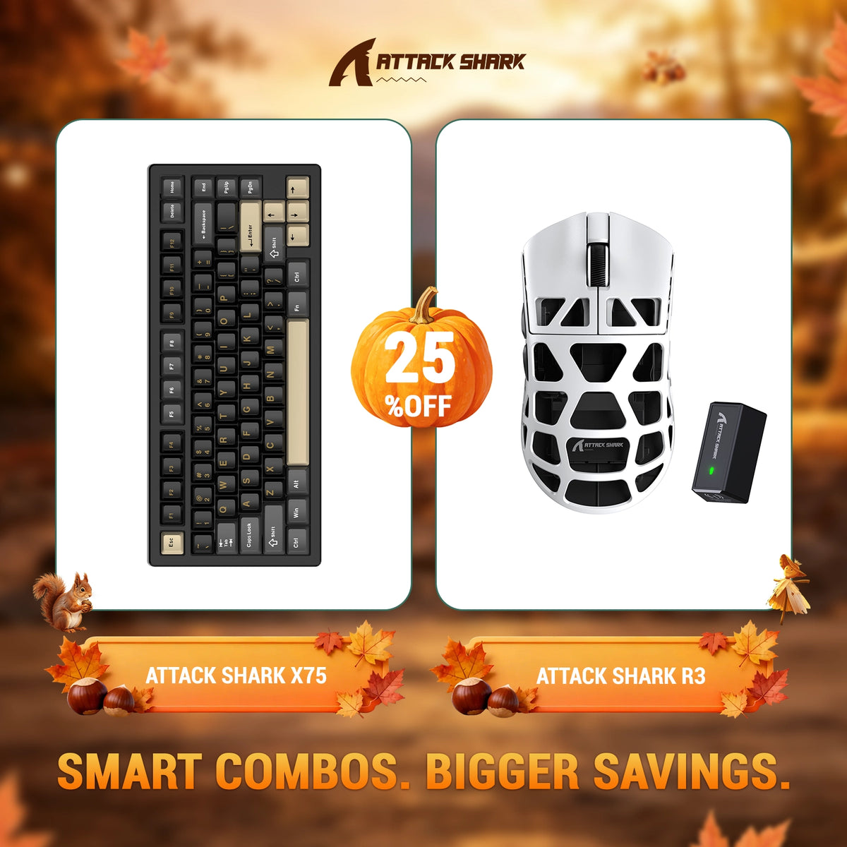 Pack clavier en aluminium complet ATTACK SHARK X75 + souris gaming en alliage de magnésium R3