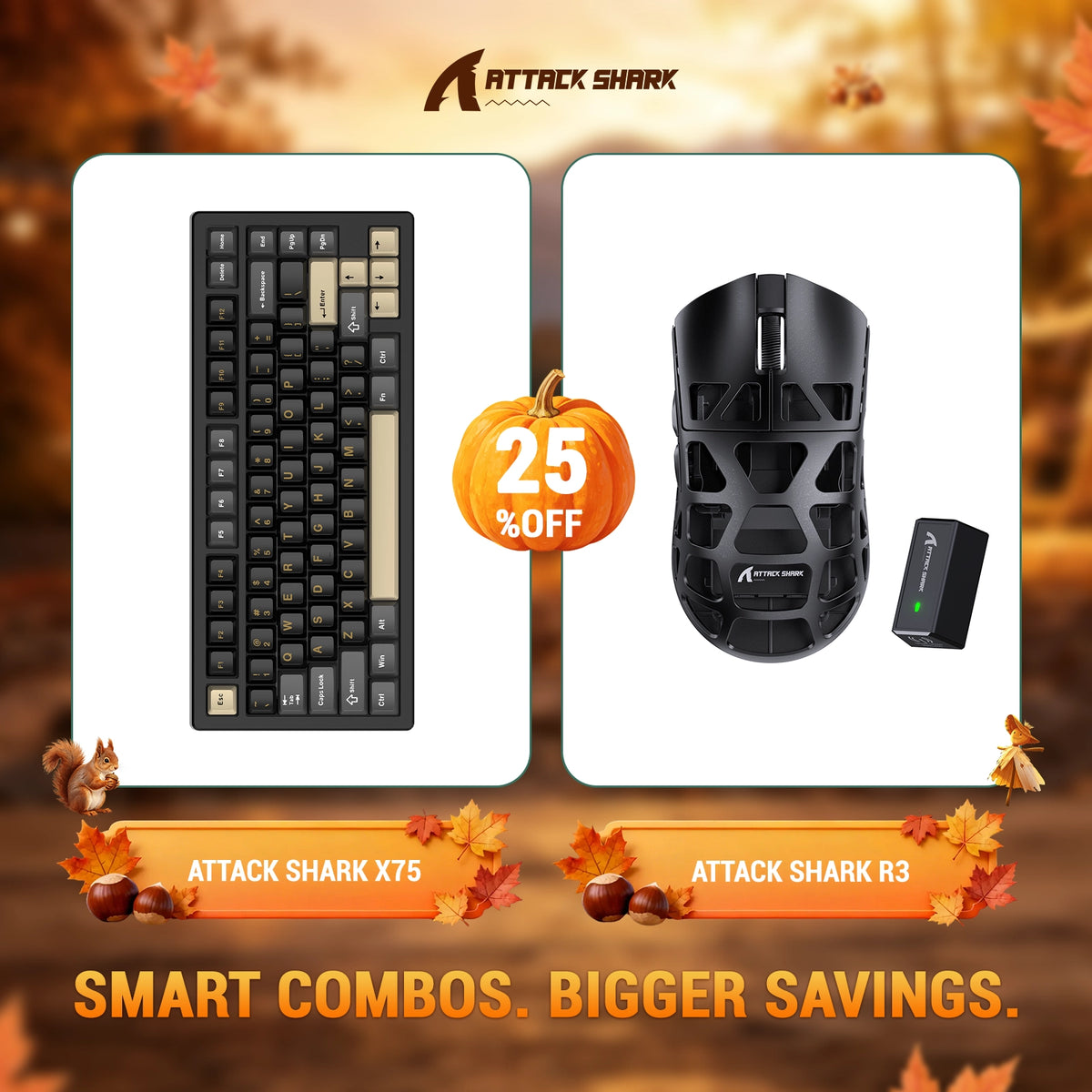 Pack clavier en aluminium complet ATTACK SHARK X75 + souris gaming en alliage de magnésium R3