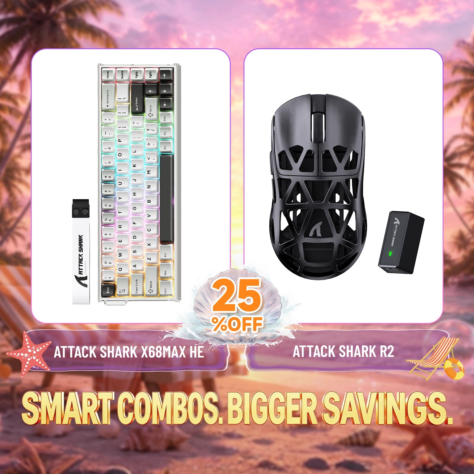Pack clavier en aluminium à déclenchement rapide ATTACK SHARK X68MAX HE + souris gaming sans fil en alliage de magnésium R2