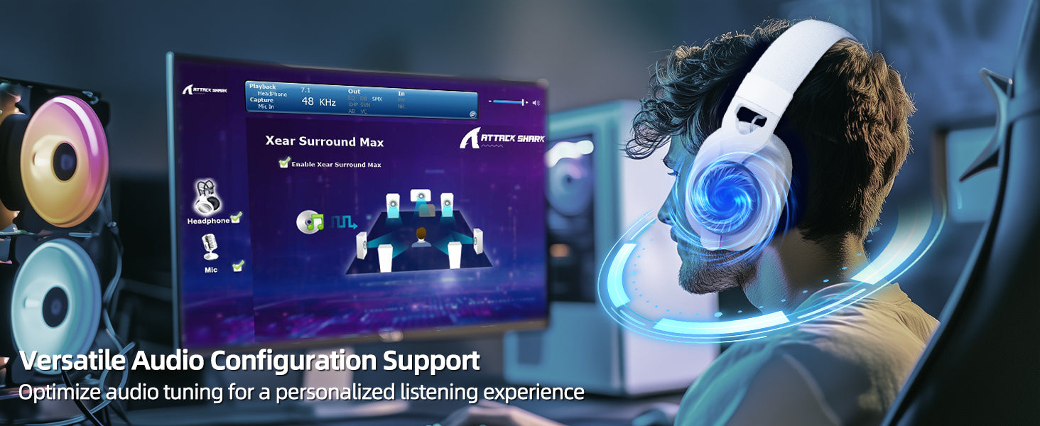 ATTACK SHARK L90 Casque de jeu pliable RGB Ultra-léger tri-mode