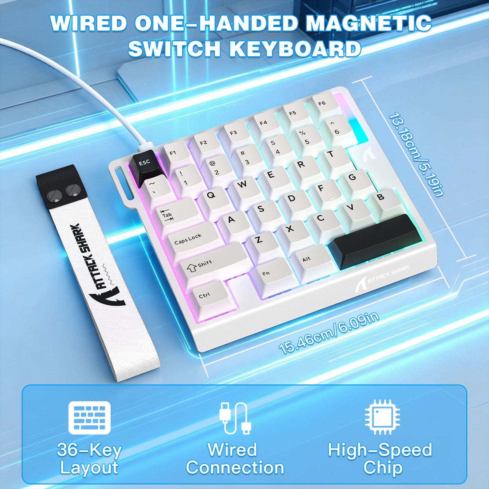 Clavier à interrupteur magnétique à une main ATTACK SHARK M36 HE