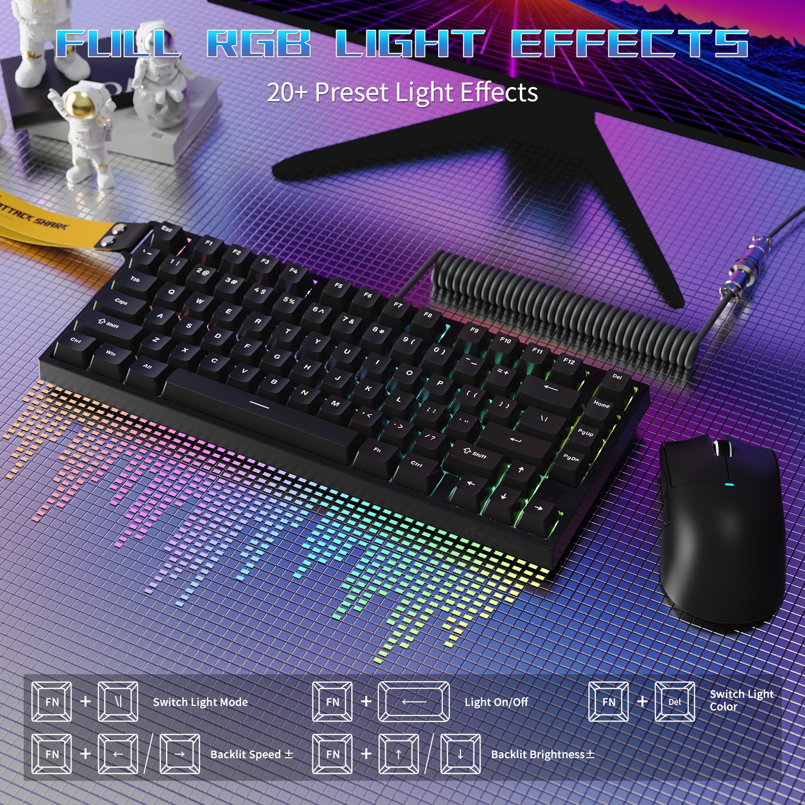 Clavier de jeu filaire ATTACK SHARK R82 HE 75 % avec câble LED C01ULTRA