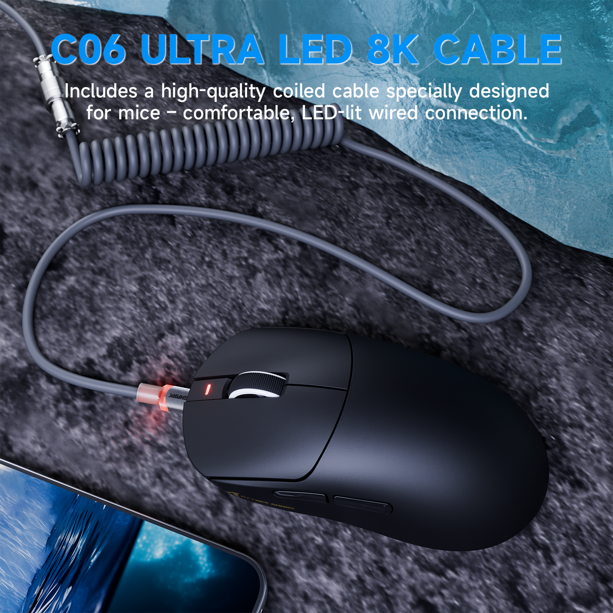 Souris de jeu sans fil tri-mode ATTACK SHARK X8 PLUS avec câble C06 ULTRA