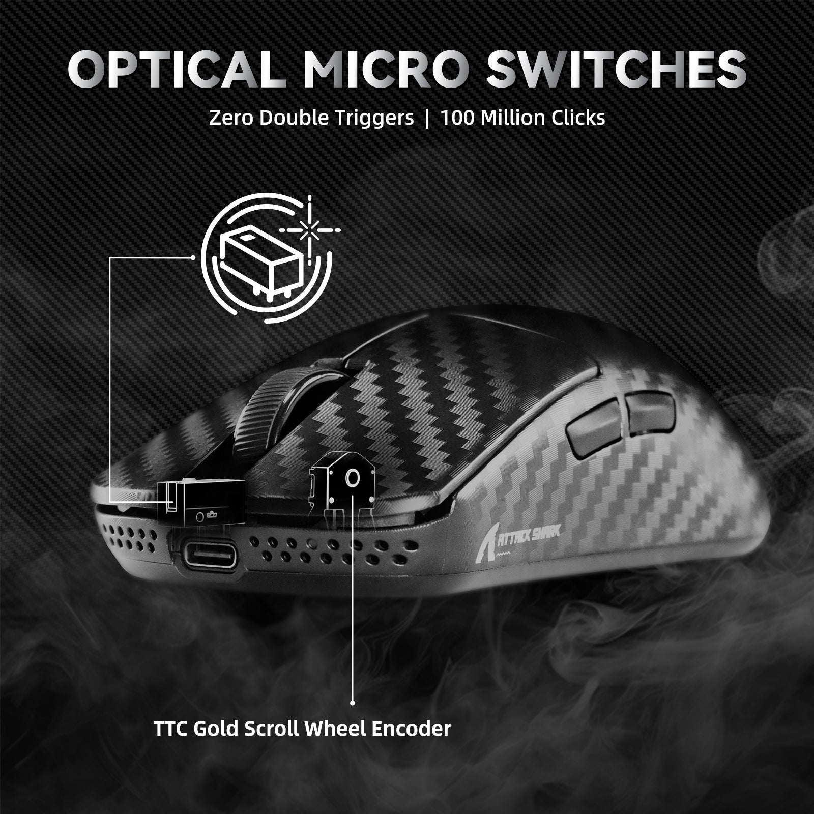 Souris de jeu sans fil ATTACK SHARK R11 ULTRA en fibre de carbone 8K PAW3950MAX avec câble LED Ultra C06