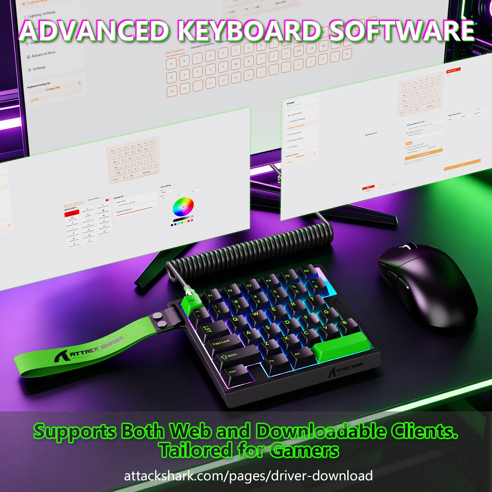 Clavier à interrupteur magnétique à une main ATTACK SHARK M36 HE & câble Aviateur LED ULTRA C01
