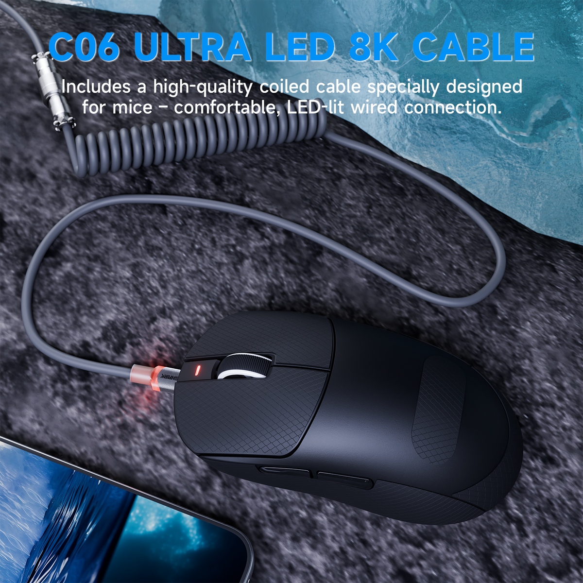 Souris de jeu sans fil tri-mode ATTACK SHARK X8 PLUS avec câble C06 ULTRA