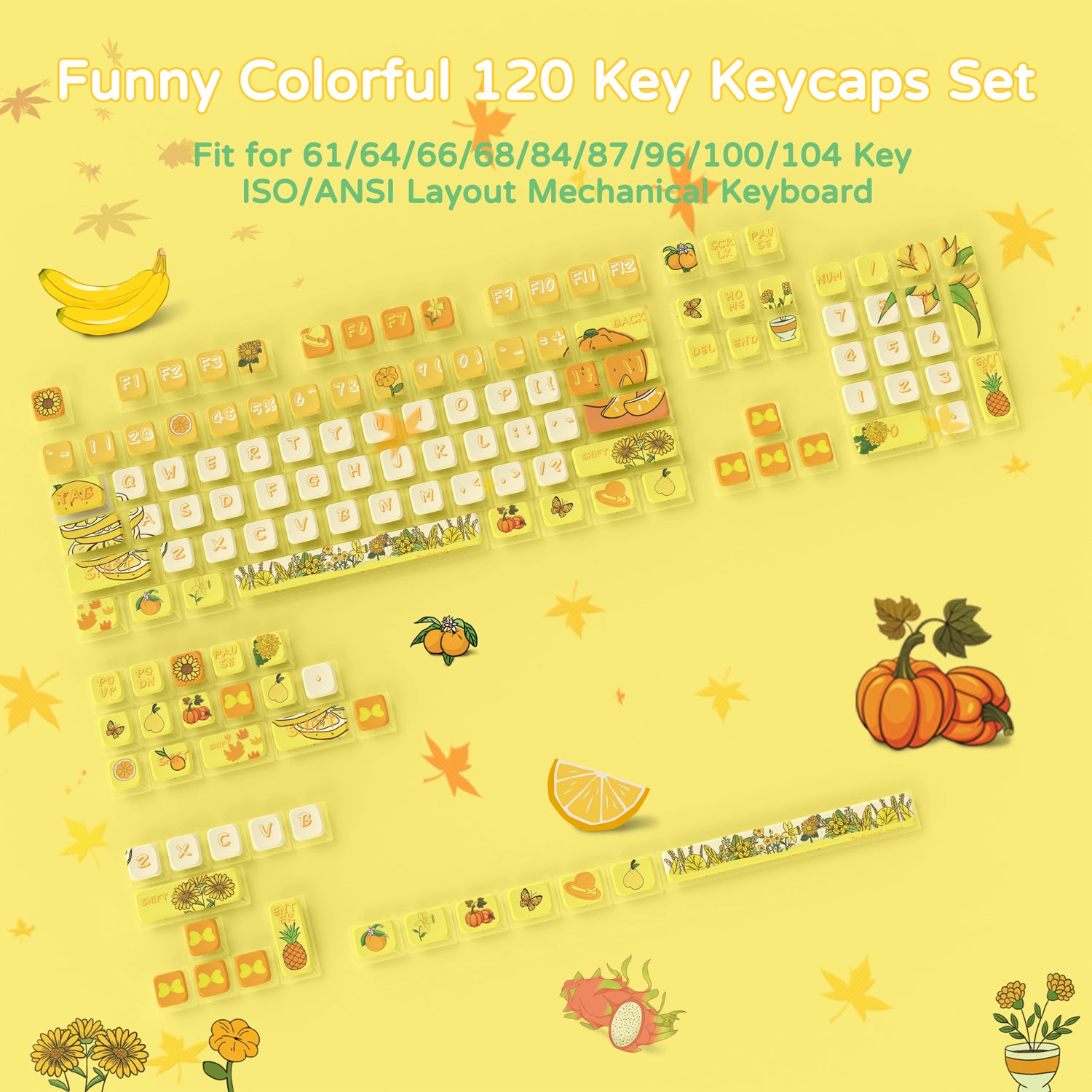 ATTACK SHARK 120 Keys PBT Dye-Sublimation Pudding Keycaps Set with fruit and floral designs