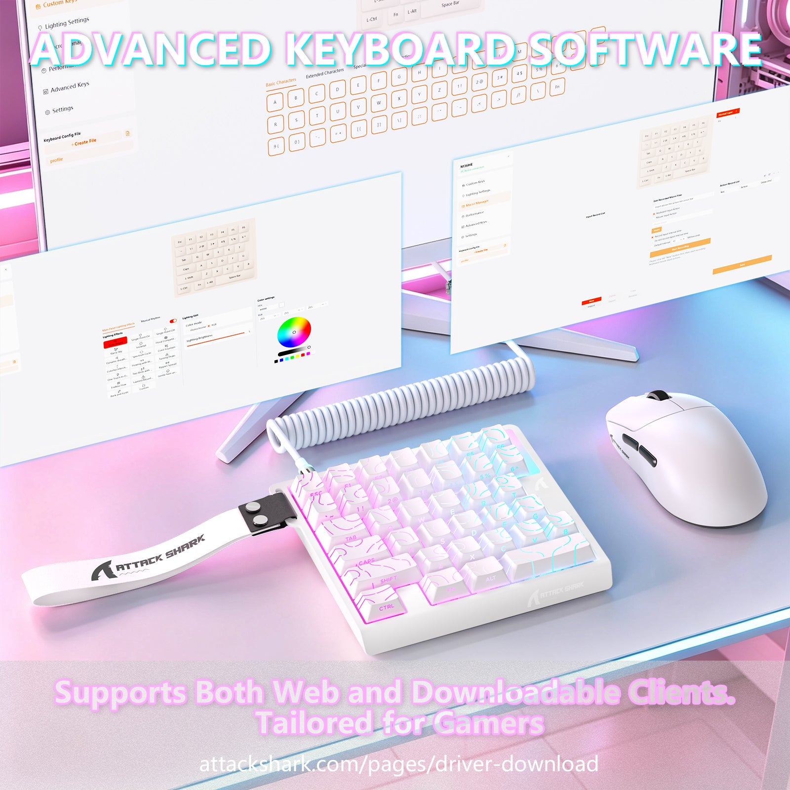 Clavier à interrupteur magnétique à une main ATTACK SHARK M36 HE & câble Aviateur LED ULTRA C01
