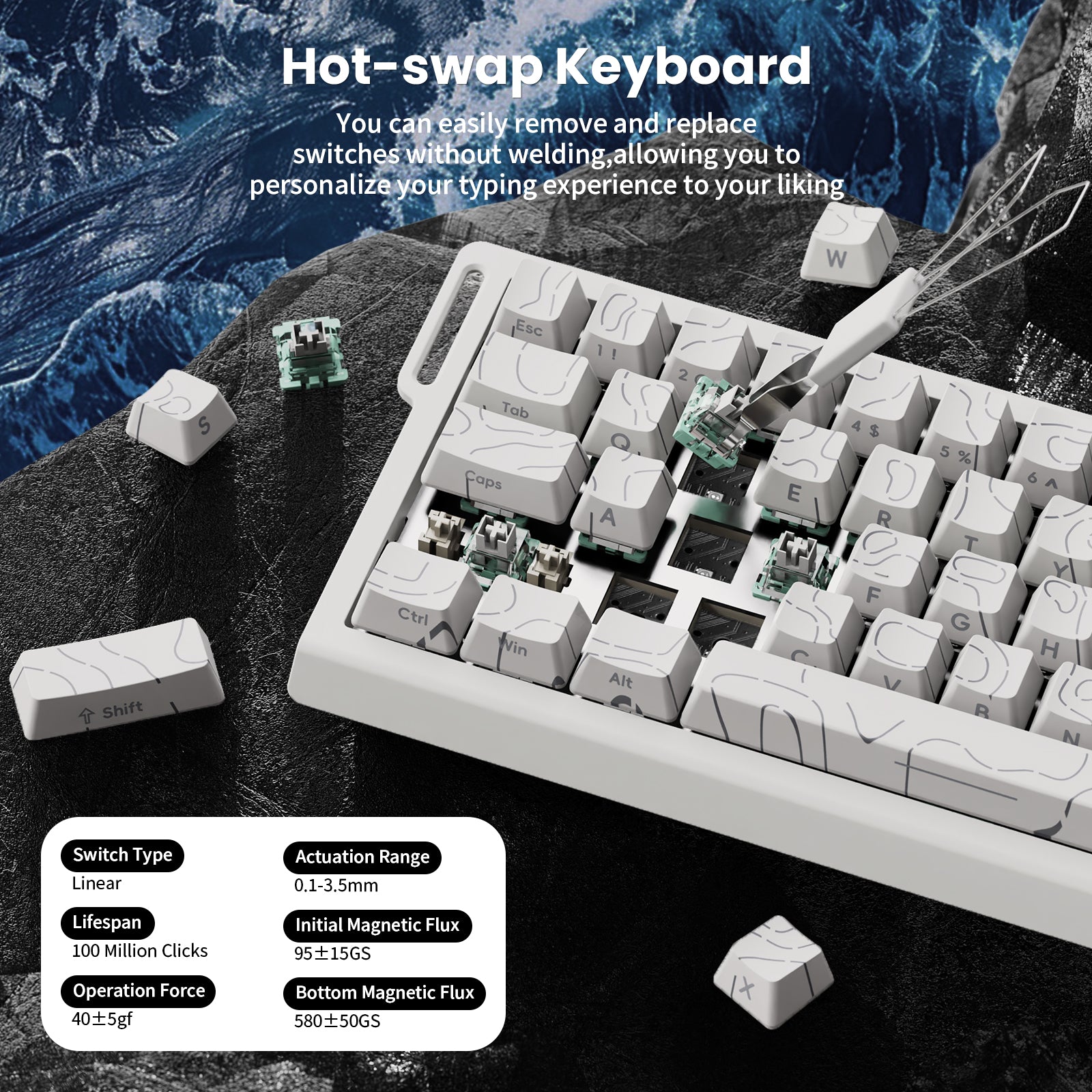 ATTACK SHARK X68 HE Hot-swap Keyboard switches replacement, easy switch.