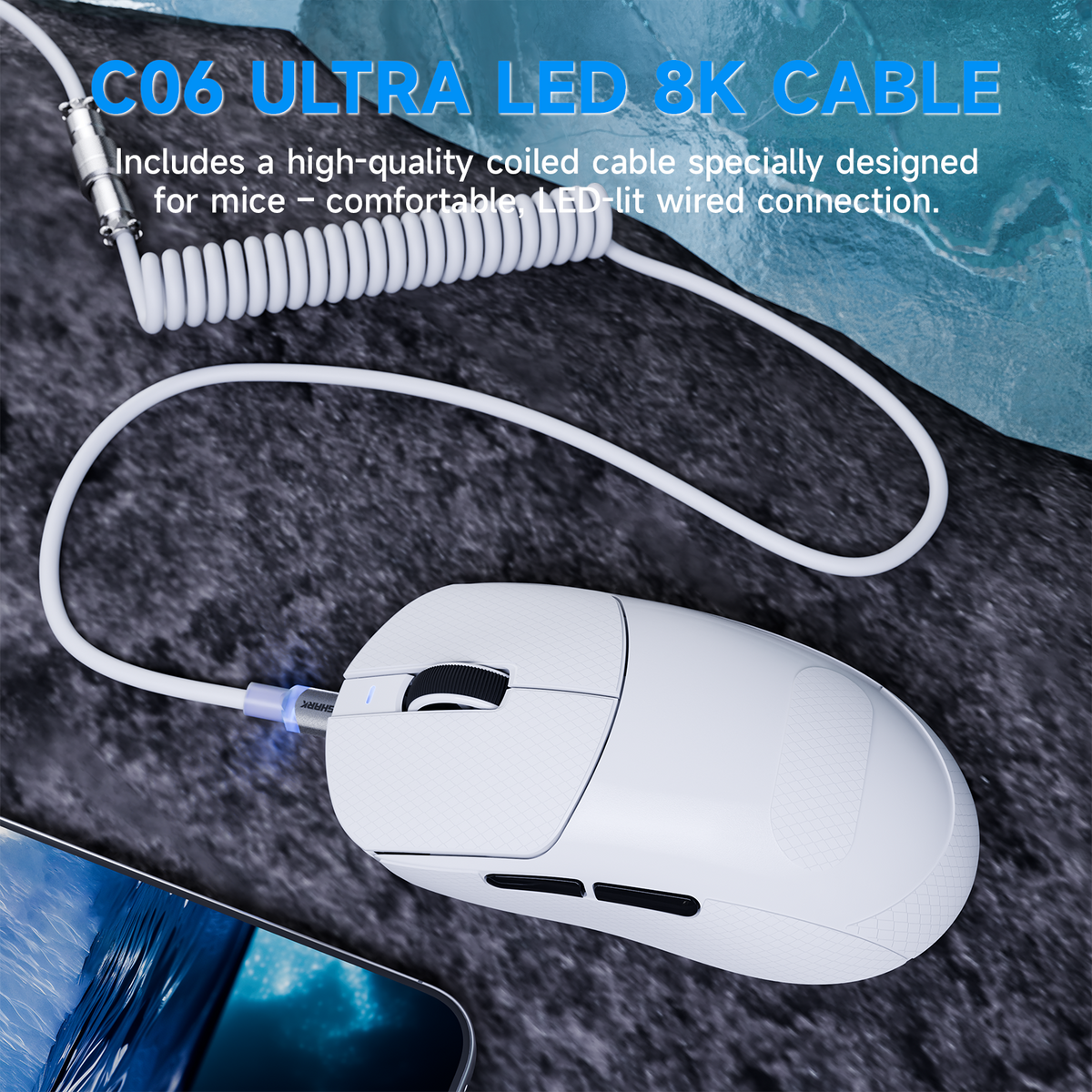 Souris de jeu sans fil tri-mode ATTACK SHARK X8 PLUS avec câble C06 ULTRA