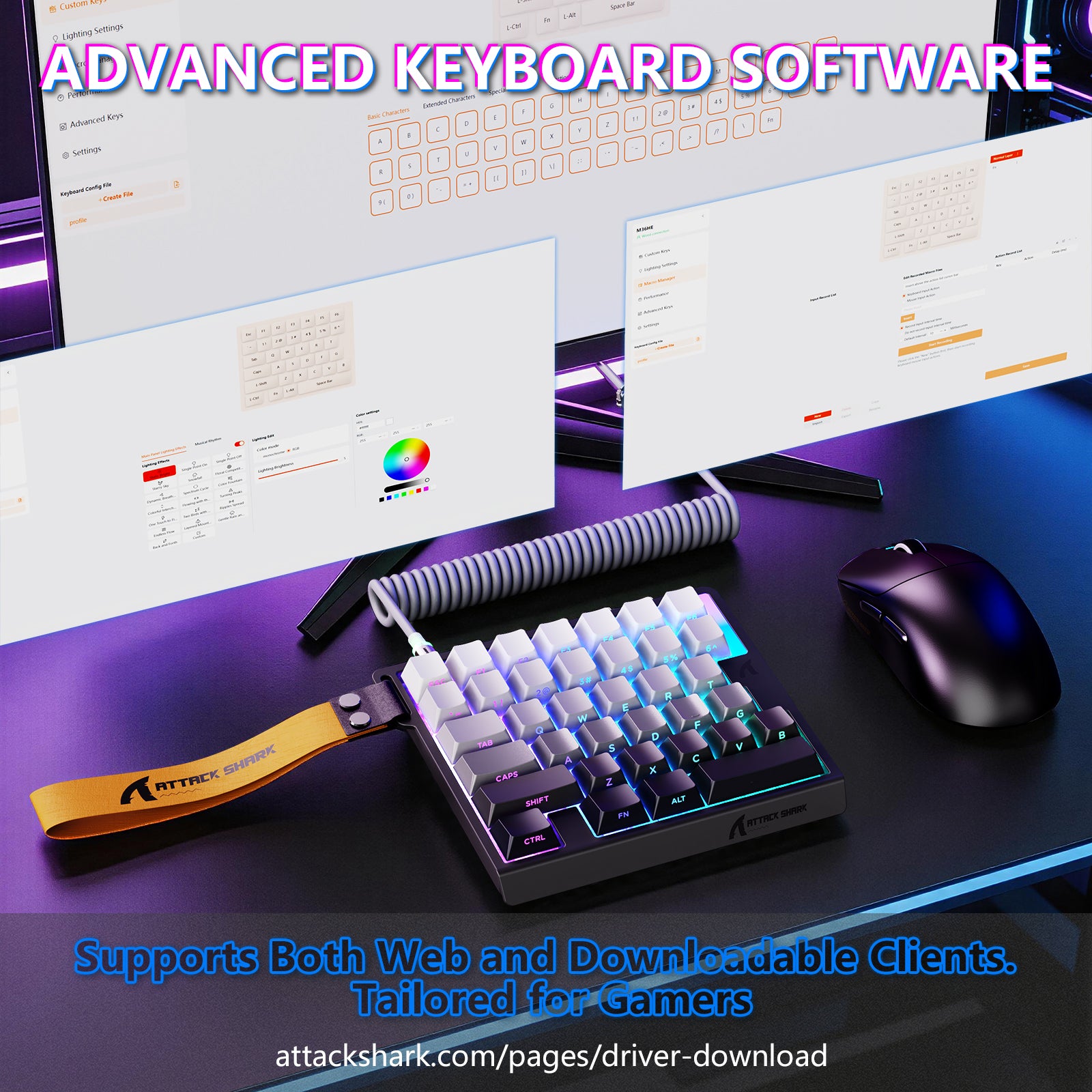 Clavier à interrupteur magnétique à une main ATTACK SHARK M36 HE & câble Aviateur LED ULTRA C01