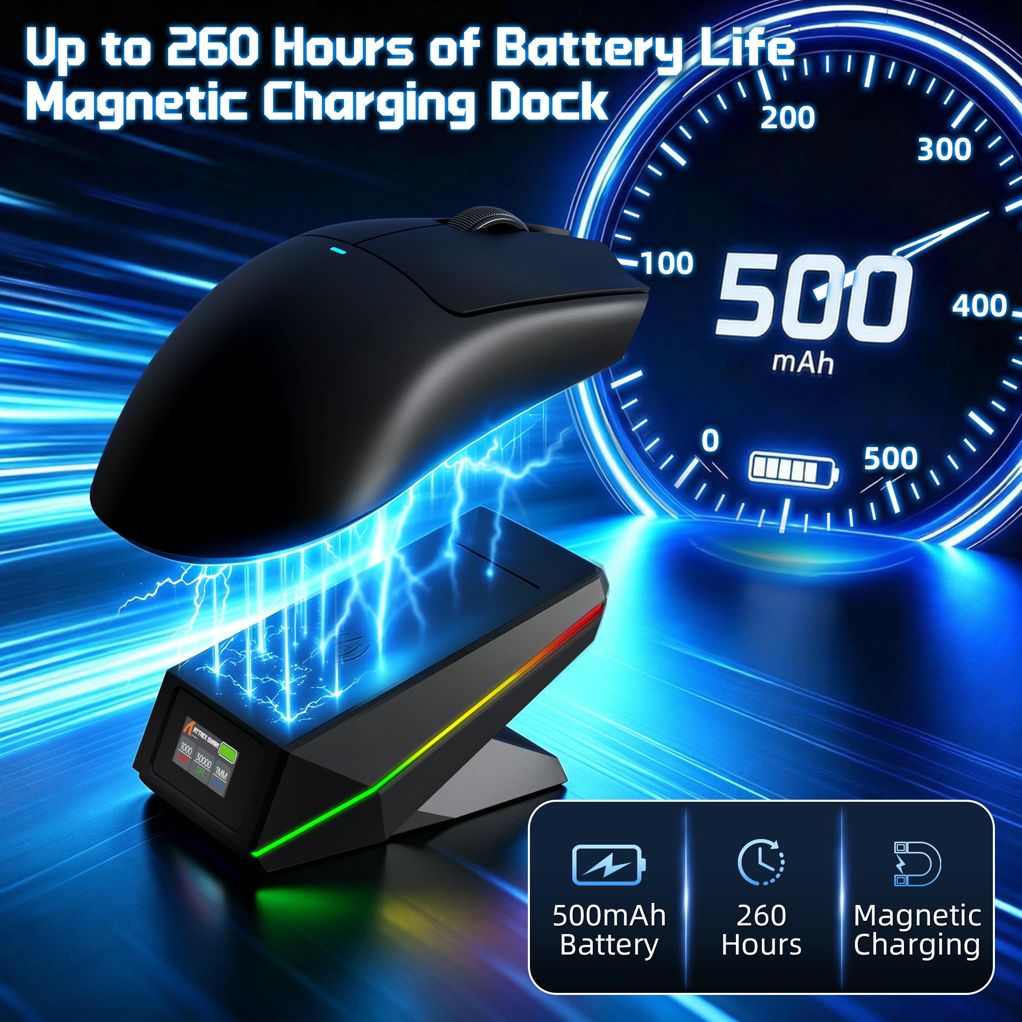Souris de jeu sans fil ATTACK SHARK X11 PRO V2 avec station de charge et écran TFT