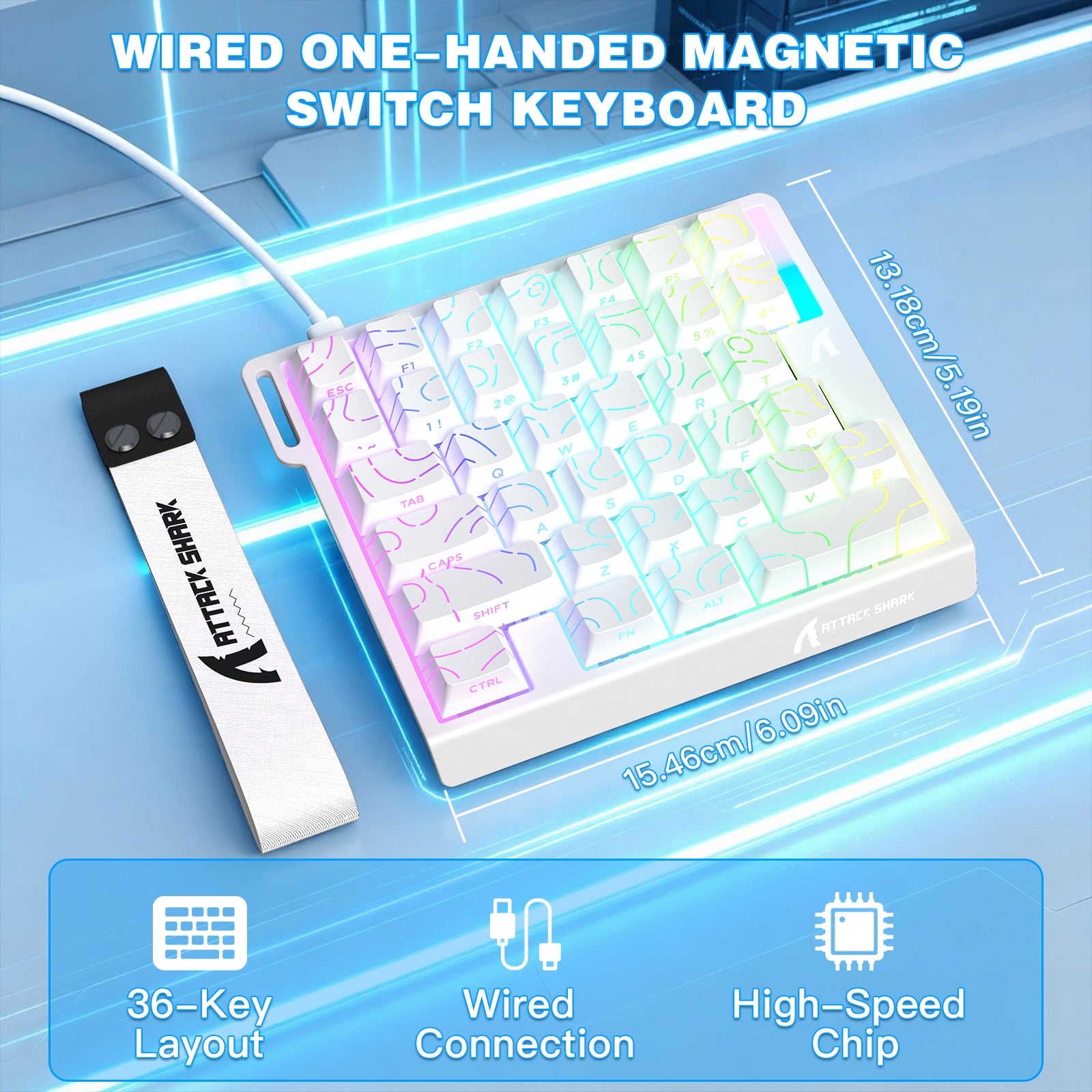 Clavier à interrupteur magnétique à une main ATTACK SHARK M36 HE