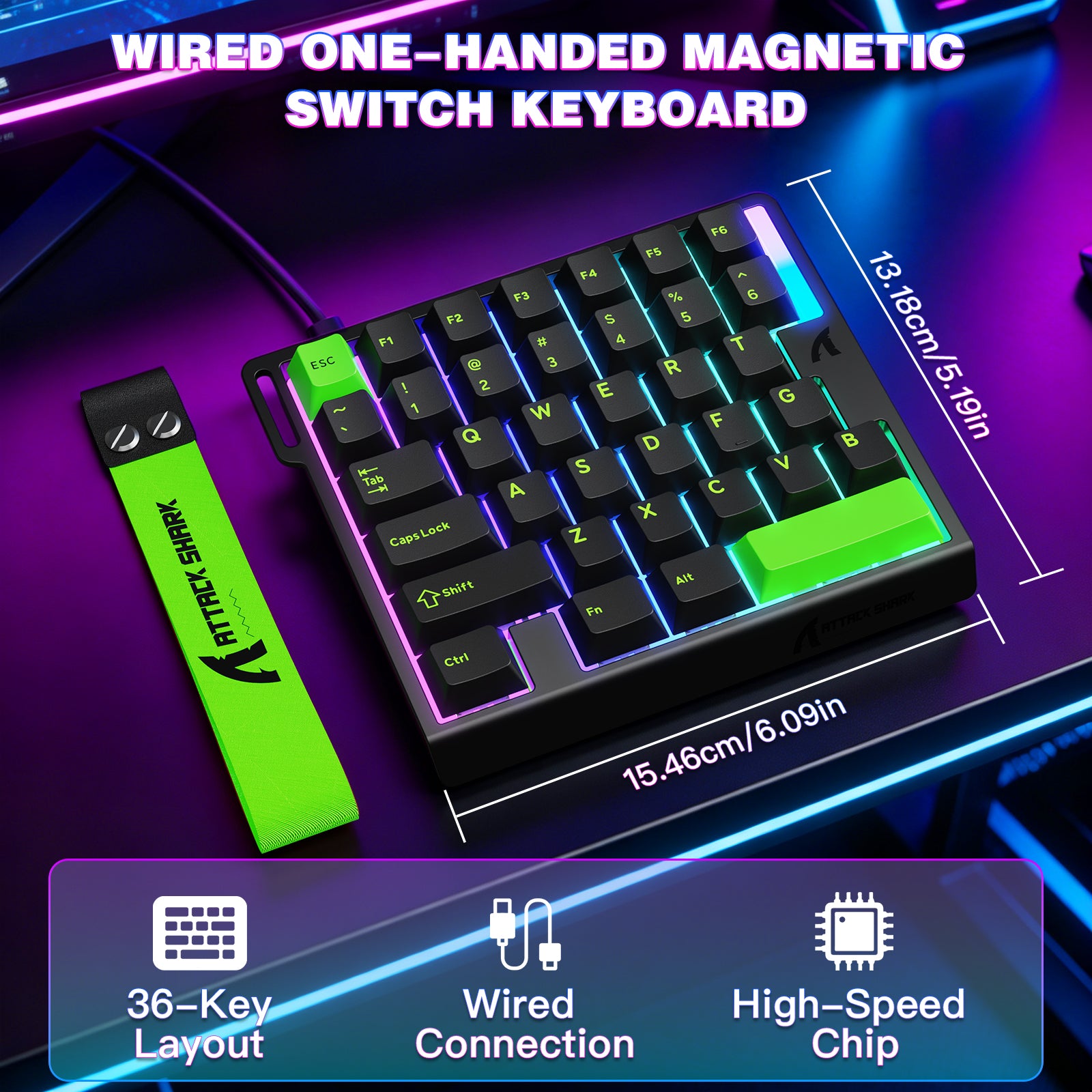 Clavier à interrupteur magnétique à une main ATTACK SHARK M36 HE