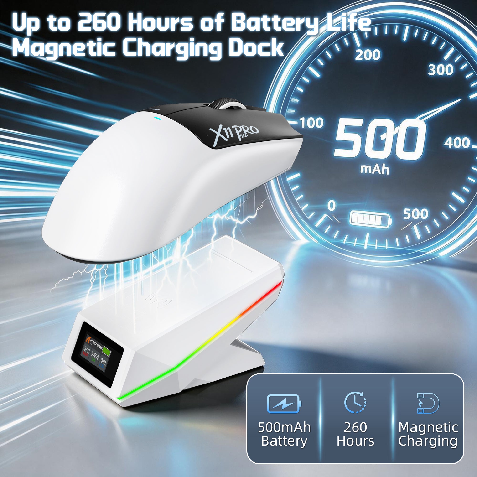 Souris de jeu sans fil ATTACK SHARK X11 PRO V2 avec station de charge et écran TFT
