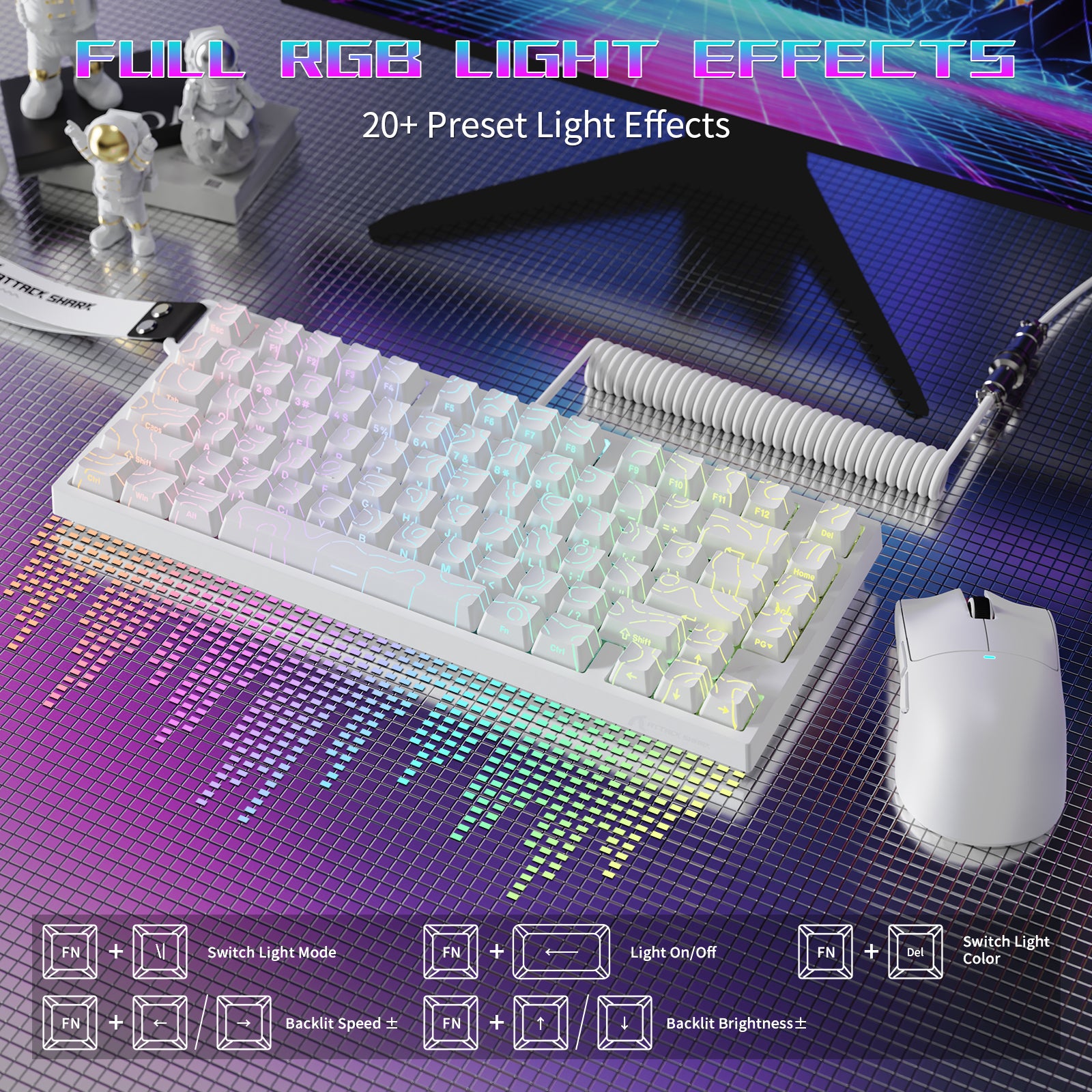 Clavier de jeu filaire ATTACK SHARK R82 HE 75 % avec câble LED C01ULTRA